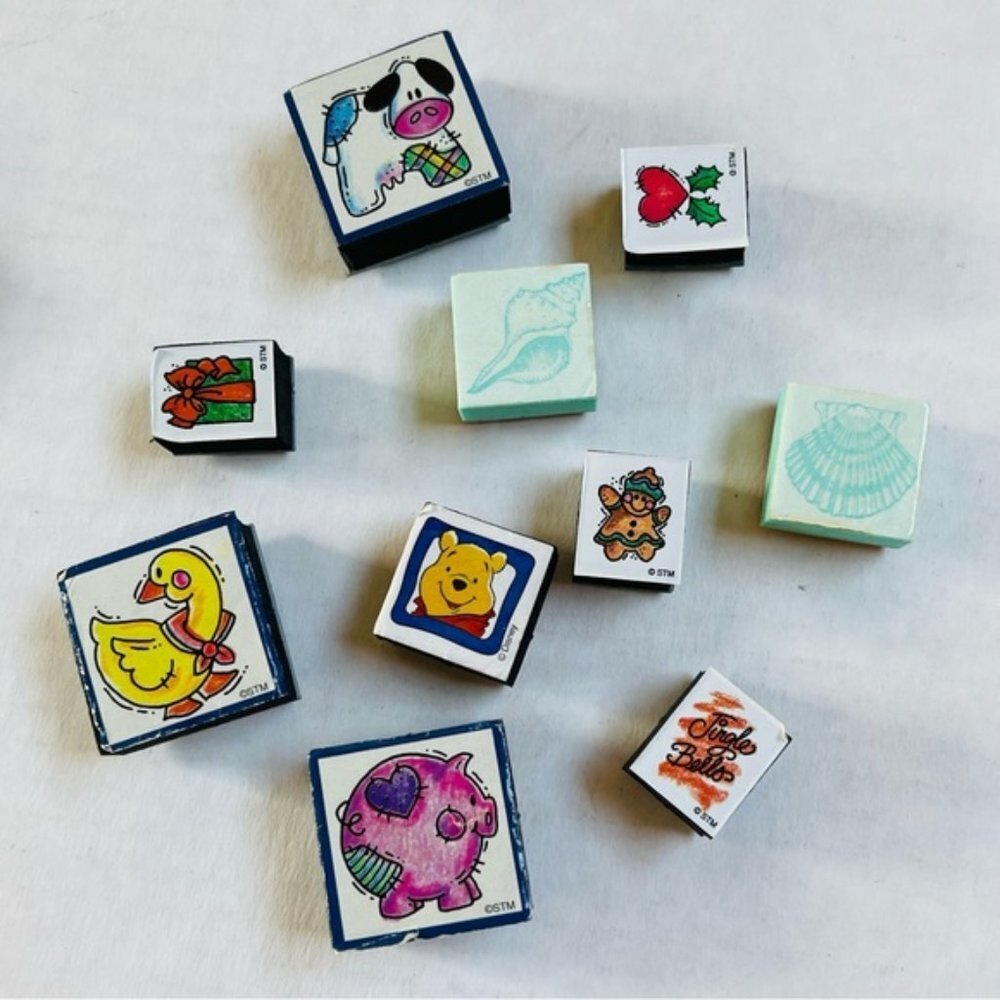 Mini Stamps Assorted 10 Pieces Duck Pooh Piggy Heart‎ Shell Heart Gift Stamping